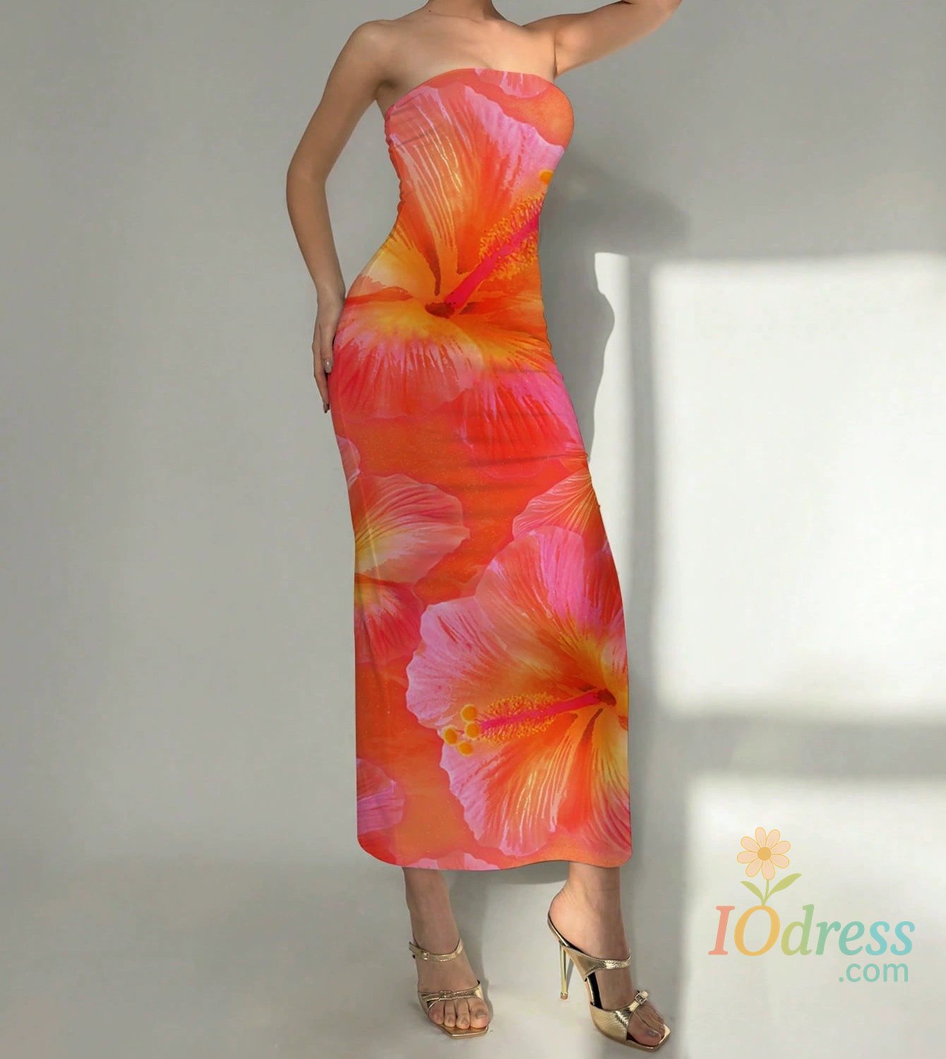 IO Dress Elegant Fashionable Printed Long Dress New Summer Women's Sexy Slim Fit Chest Wrapped Off Shoulder Casual Dress