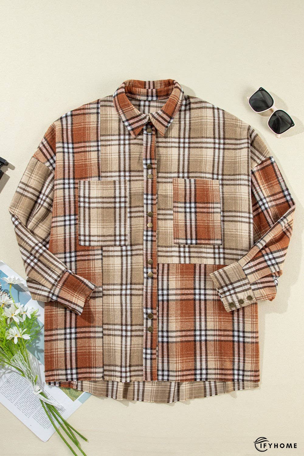 Plaid Snap Down Dropped Shoulder Shacket | IFYHOME