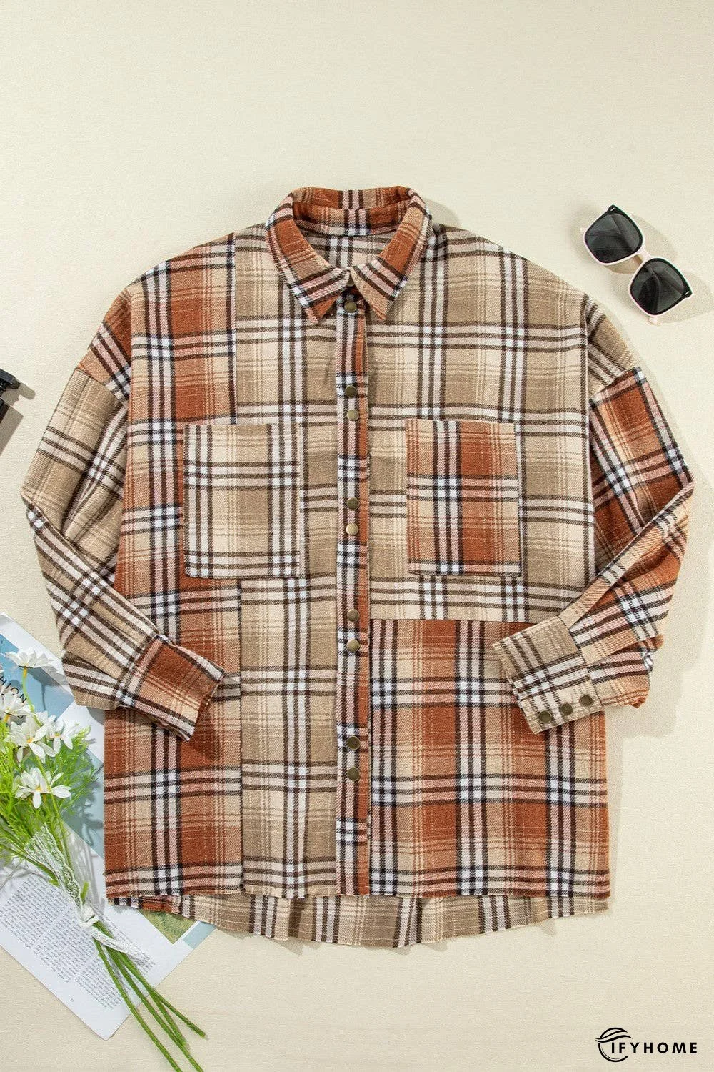 Plaid Snap Down Dropped Shoulder Shacket | IFYHOME
