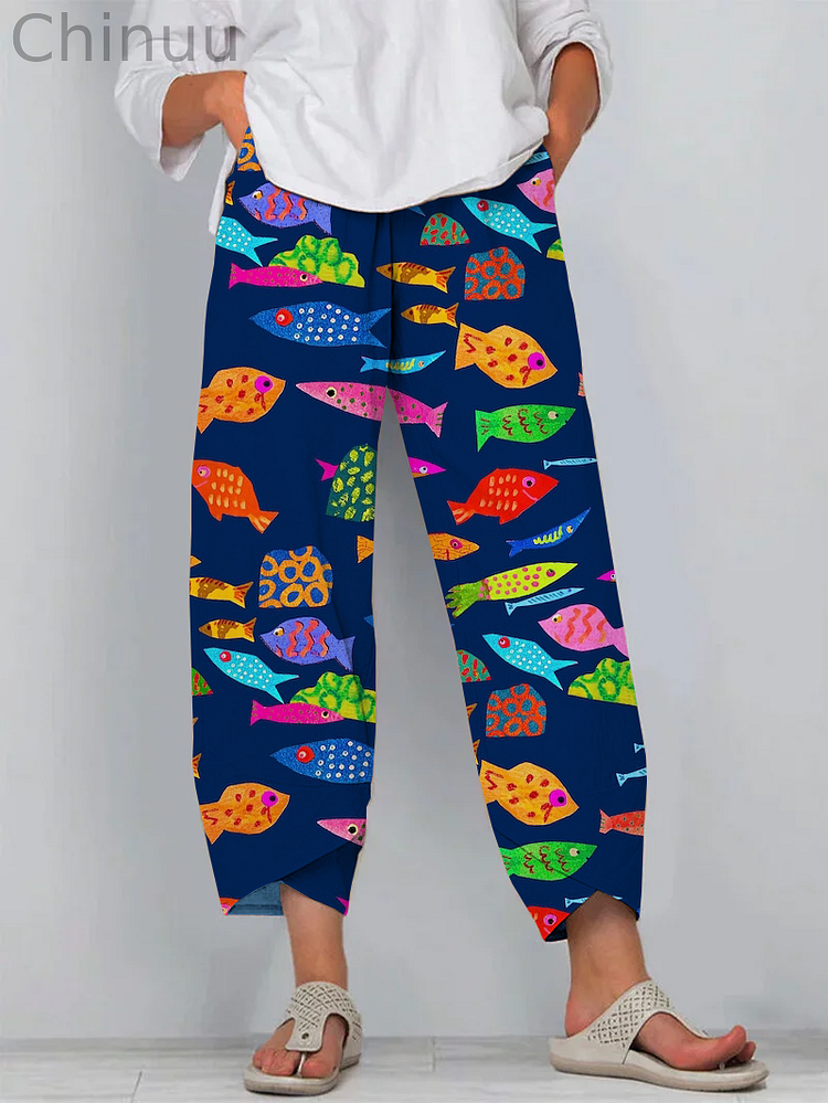 Casual Ocean Underwater World Fish Art Cropped Pants