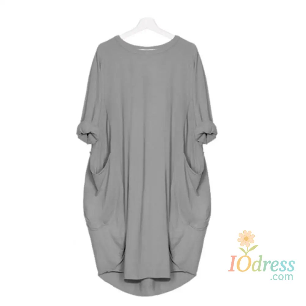 IO Dress Women Casual Loose Dress with Pocket Fashion Ladies Solid Dress Women's O Neck Long Tops T Shirt Dress Streetwear Plus Size IO Dress