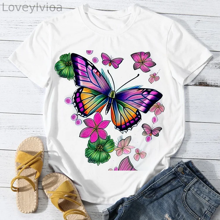 Beautiful Blossom Butterfly  Women Round Neck T-shirt BSTCA0009
