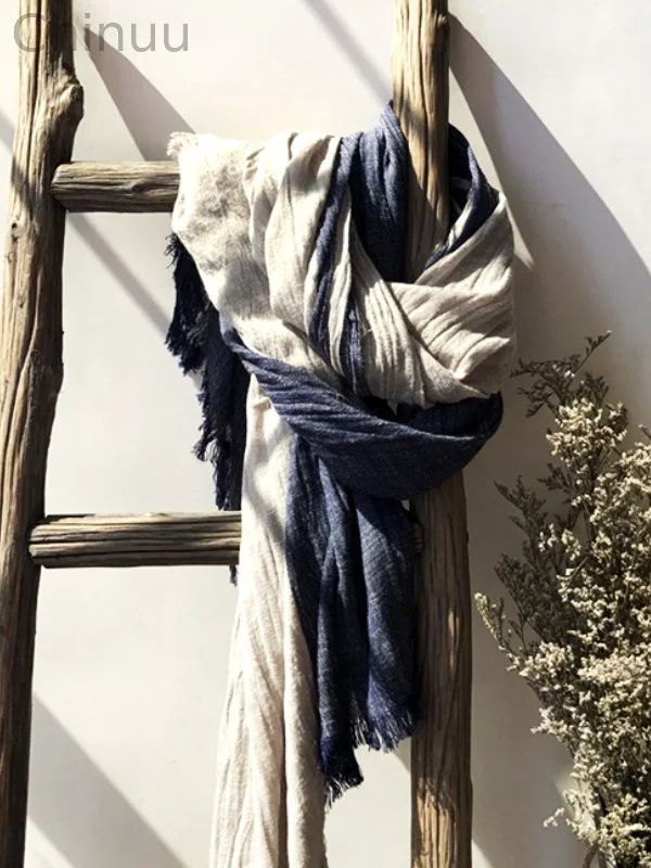 Contrast Color Fray Hem Soft Scarf