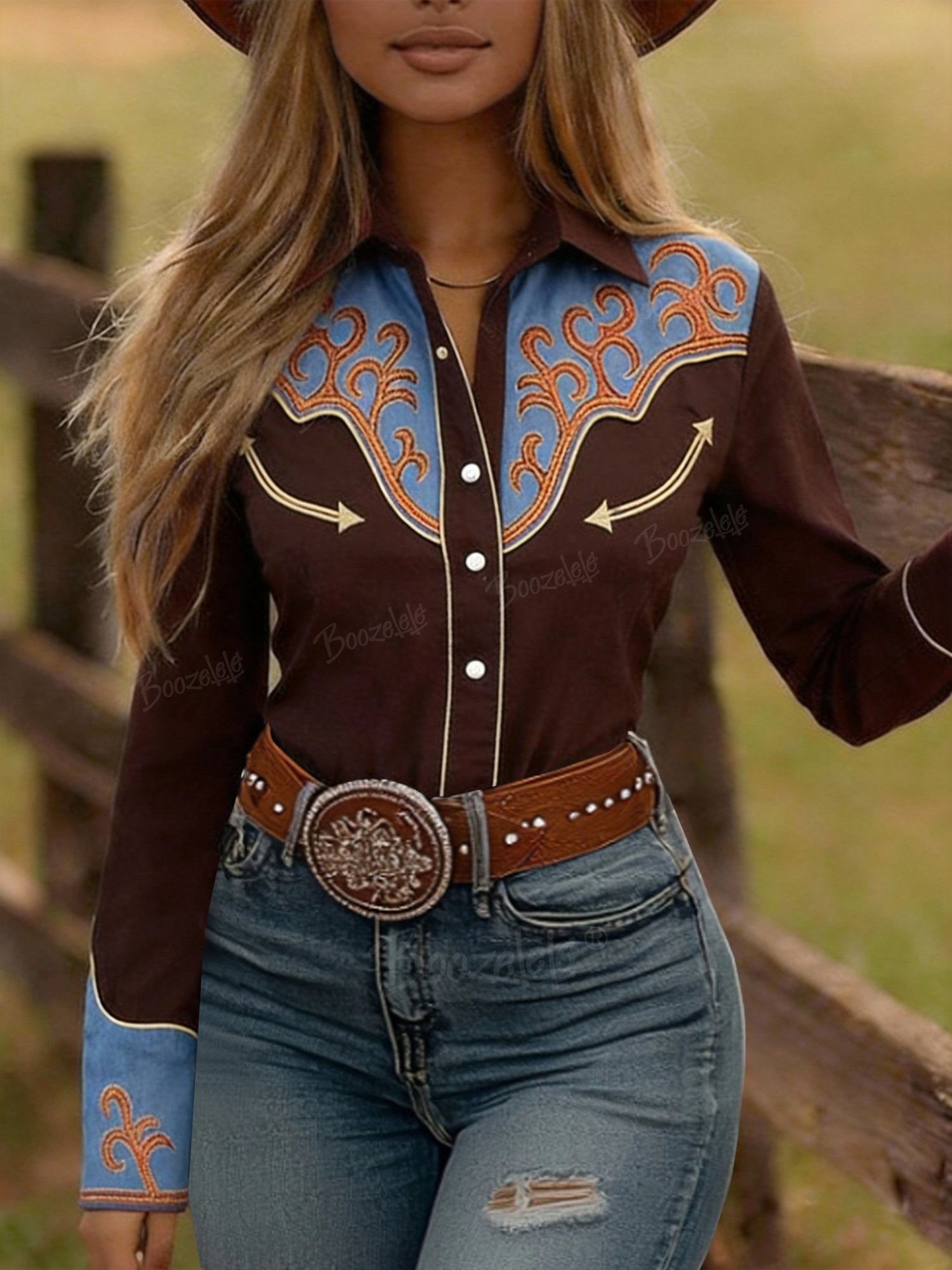 Western-Style Vintage Floral Print Cowgirl Shirt &ndash; 100% Cotton Shirt