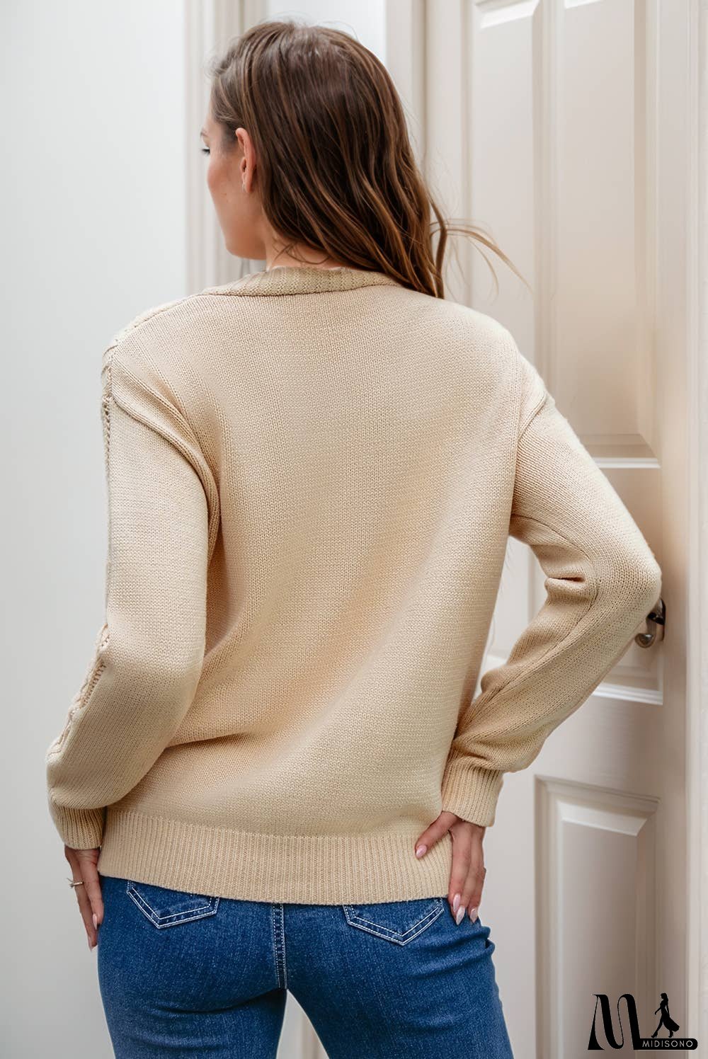 Open Knit Drop Shoulder Sweater Cardigan
