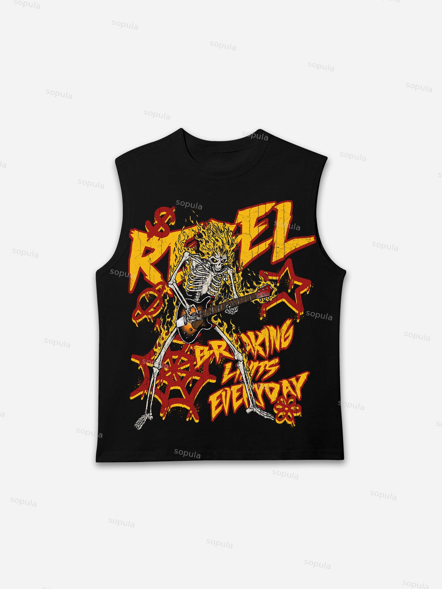 Sopula Flame Skull Graffiti Print Tank Top
