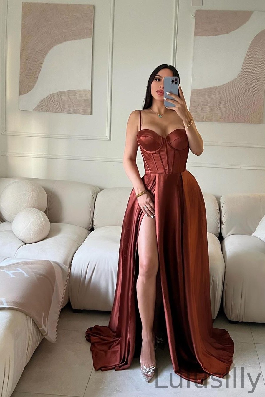 Chic Sweetheart Spaghetti-Straps Sleeveless Mermaid Evening Gowns With Split - lulusllly