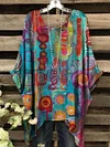 Women's Vintage Colorful Geometric Pattern Round Neck Top