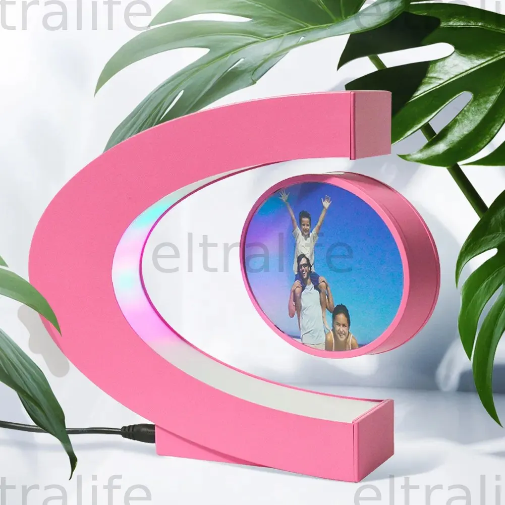 Magnetic Levitation Floating Photo Frame, RGB Ambient Light Auto‑Rotating DIY Custom Picture Frame, Unique Home Desk Decoration Novelty Gift eltralife