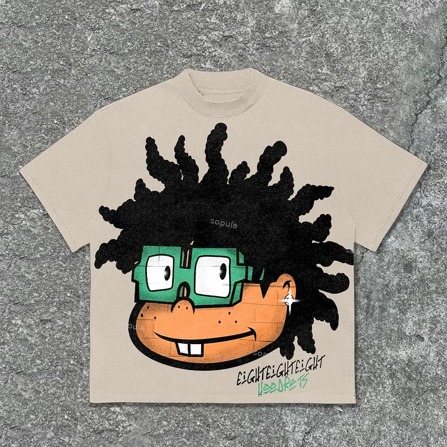 Vintage Cartoon Avatar Print Graphic Cotton T-Shirt