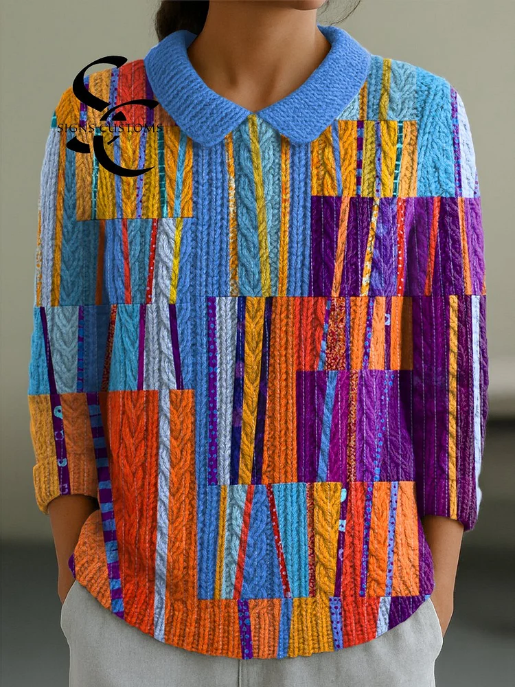 Women's Casual Peter Pan Collar 3/4 Sleeve Sweater