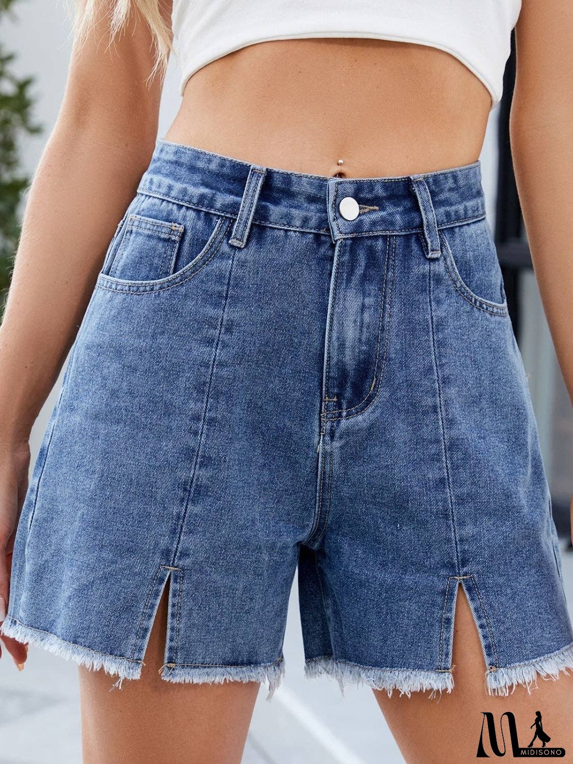 Raw Hem Slit Denim Shorts