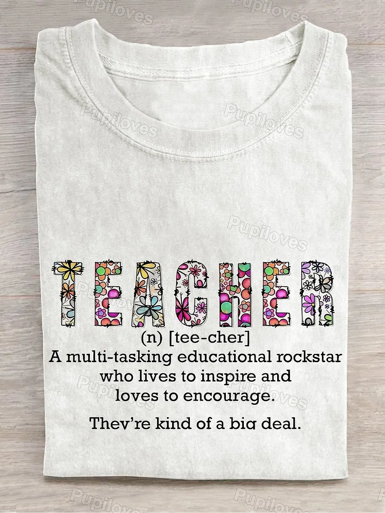 Pupiloves Pupiloves  Teacher Definition First Day of School Teacher Casual Print T-shirt