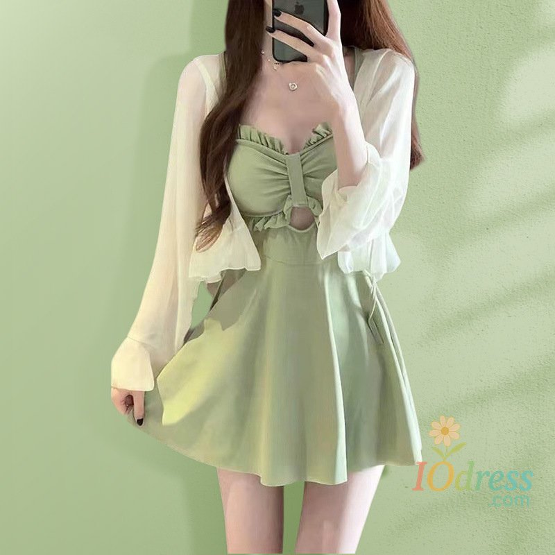 IO Dress Women Ruffle One-piece Swimsuit Monokini Swimsuit Set Stylish Women's Beach Swimwear Set with Ruffle Trim Monokini for Holiday