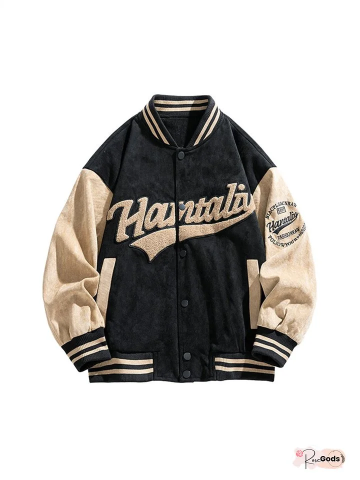 Fashion Suede Solid Color Color Blocking Velvet Jacket Men's Spring and Autumn Loose Casual Mature Baseball Collar Imitation Deerskin Jacket