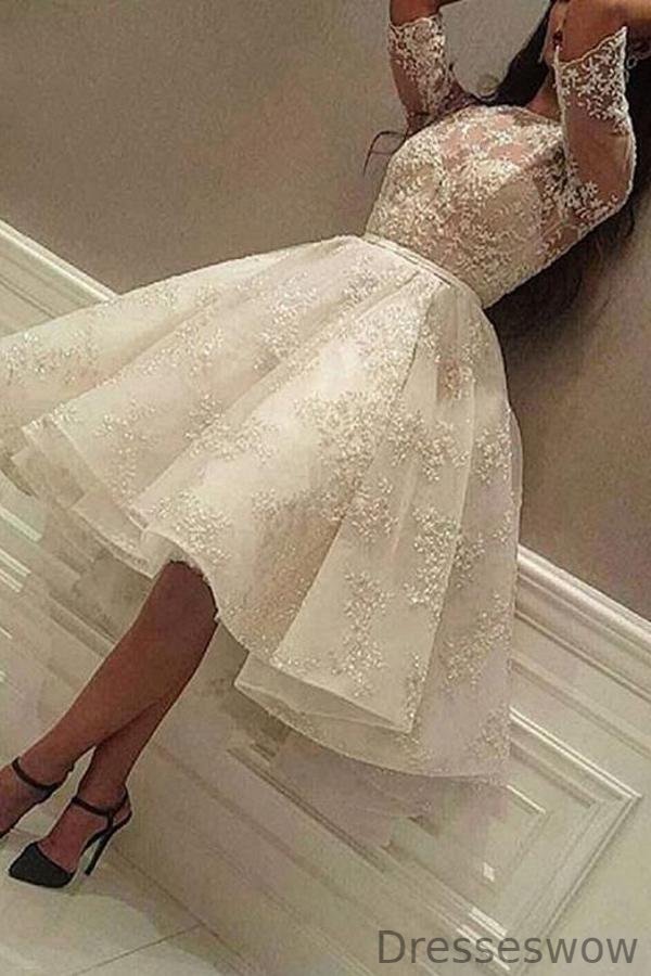 Dresseswow Sleeves Jewel Short Wedding Dresses With Lace Appliques