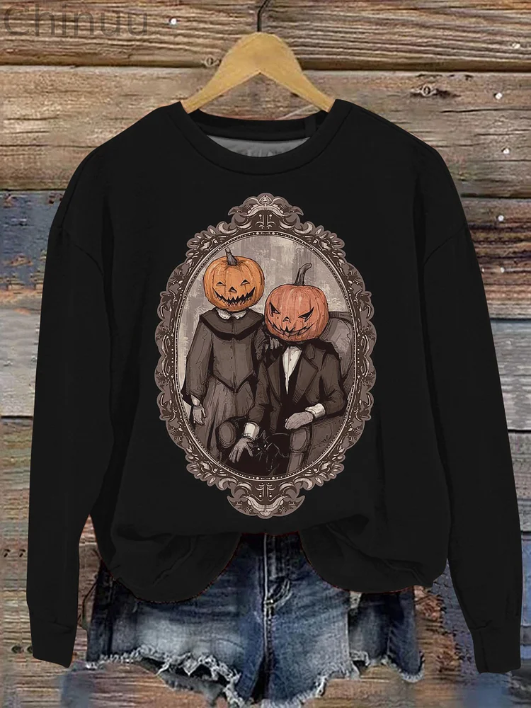 Halloween Pumpkin Family Graphic Printed Casual Sweatshirt