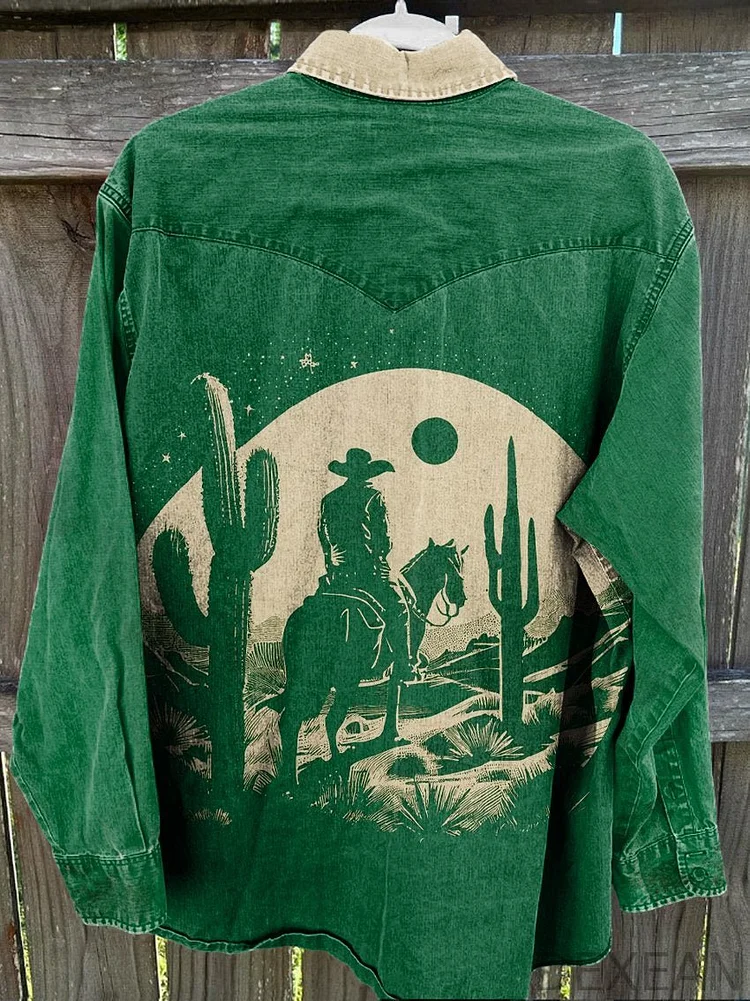 Men's Green Howdy Vintage Stripe Print Casual Shirt