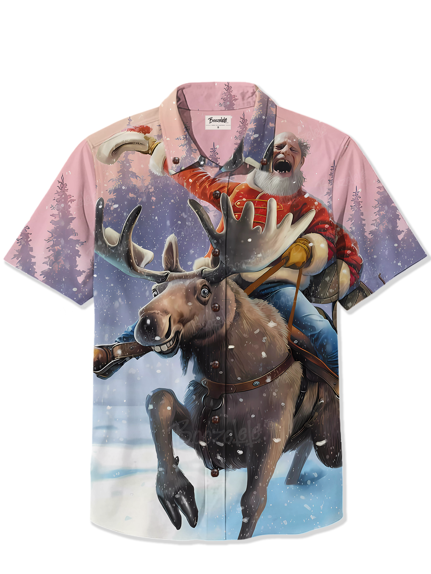 Christmas Santa Claus Riding An Elk - 100% Cotton Shirt