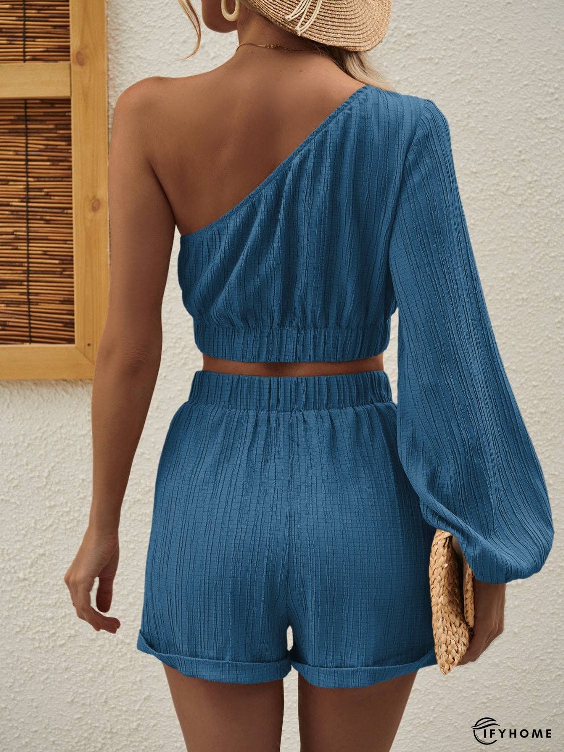 One Shoulder Long Sleeve Top and Shorts Set | IFYHOME