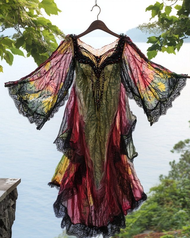 Summer Vacation Ruffle Lace Chiffon Contrast Maxi Dress 5445