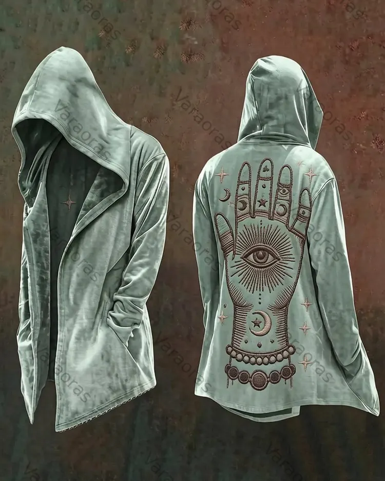 Men's Summer Fashion Hippie Style Star and Moon Print Linen Hooded Cape 2360