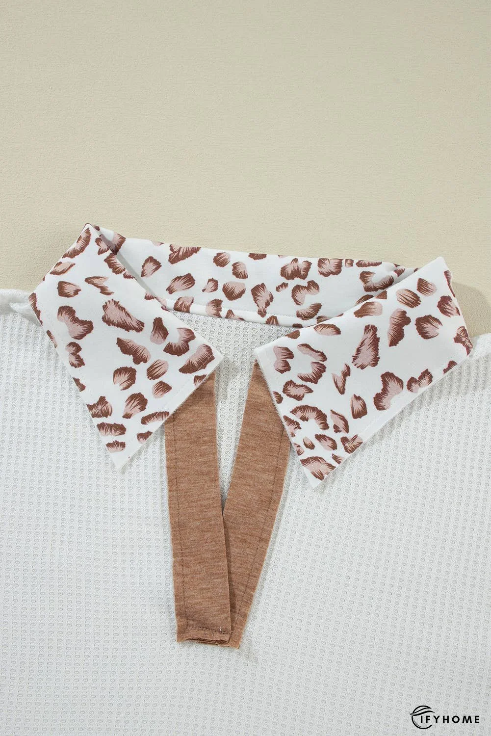 Leopard Patchwork Turn-down Collar Waffle Top | IFYHOME