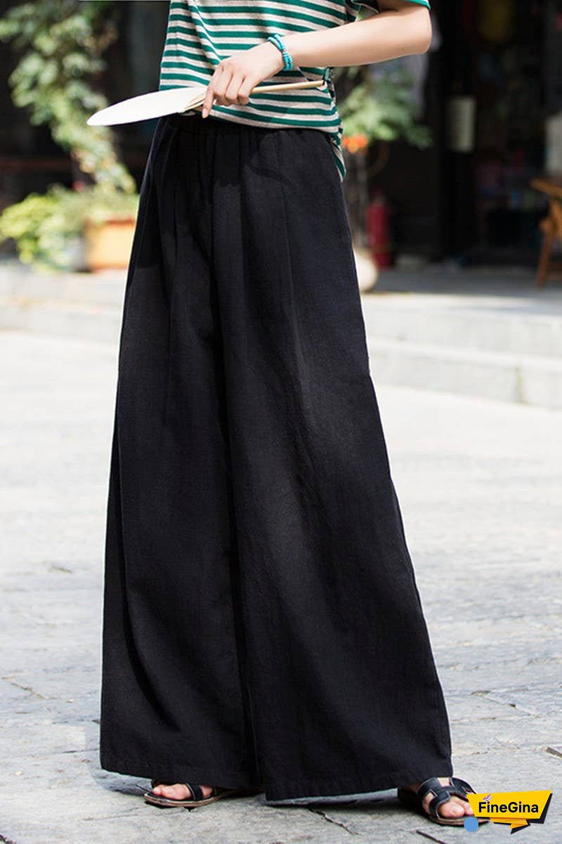 Linen And Cotton Sand-Washed Wide-Leg Pants