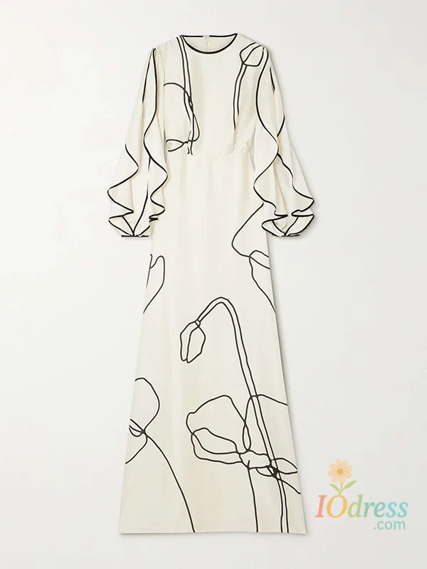 IO Dress Yeezzi Female British Style Flower Printed Party Evening Dresses 2025 New Summer Ruffled Sleeves Falbala Elegant Prom Gown