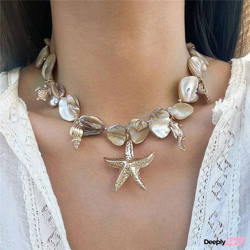 Irregular Seashell Beaded Necklace