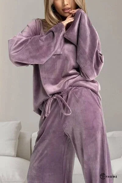 Buttery-Soft Round Neck Long Sleeve Top and Drawstring Pants Set | IFYHOME