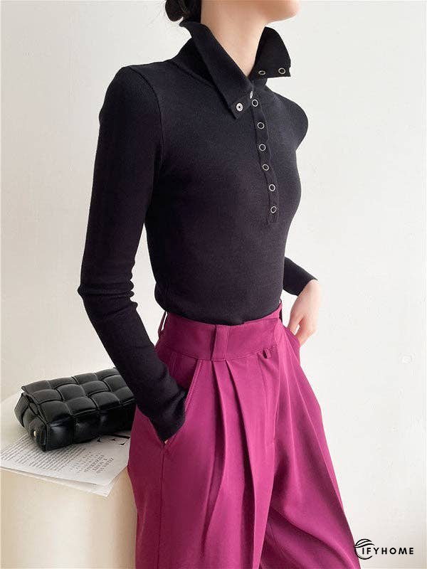 Casual Skinny Loose Solid Color Lapel Collar Pullovers | IFYHOME