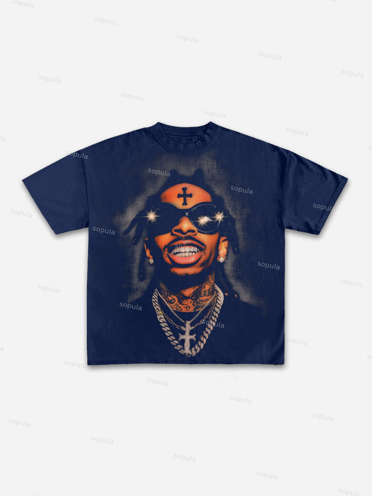 Men's Rich Street Portrait Rap Graphic Cotton T-shirt
