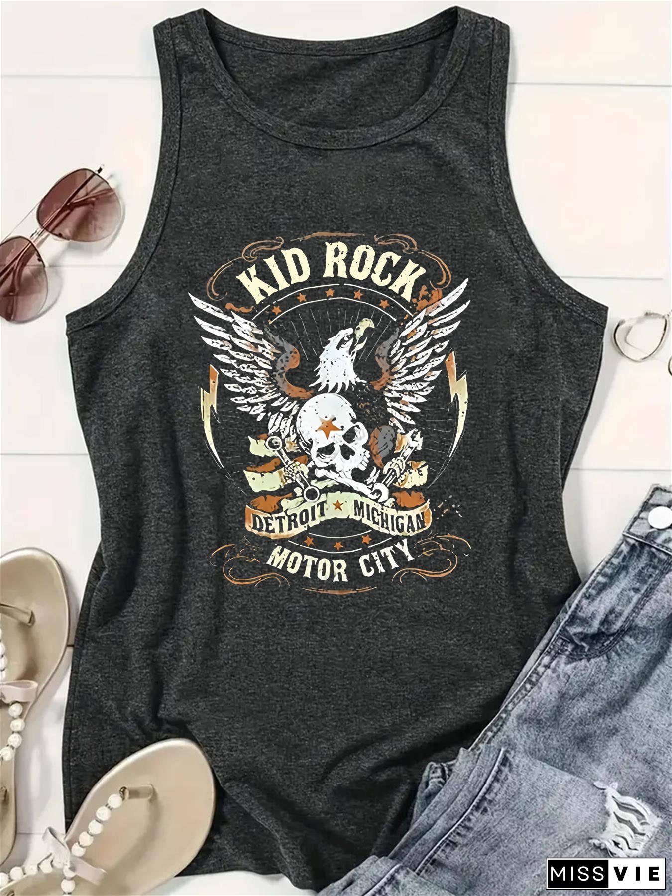 Patriotic Western Retro Rock Eagles Graphic tank top