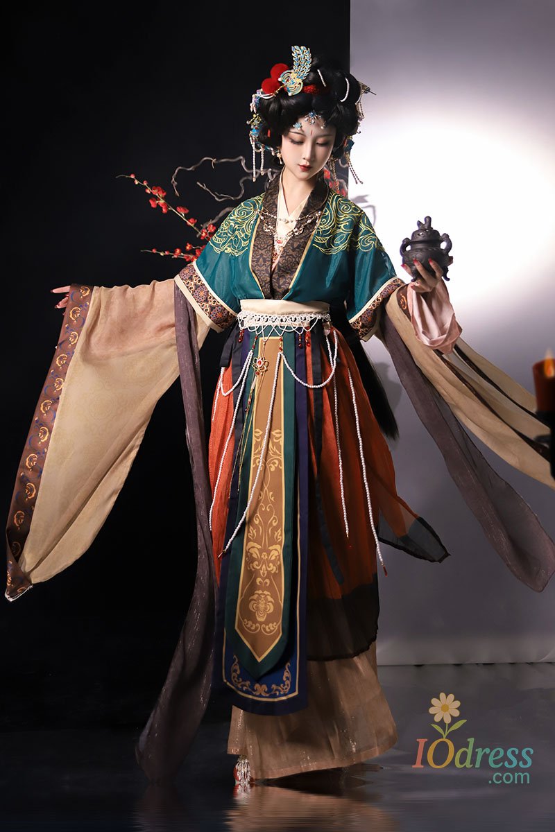 IO Dress Chinese Hanfu Dress Women Vintage Traditional Carnival&Halloween Cosplay Costume 2023 Summer Green&Red Embroidery Hanfu Dress