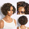 Natural Black / Brown Highlight Water Wave Pixie Cut Glueless Short Curly Wig