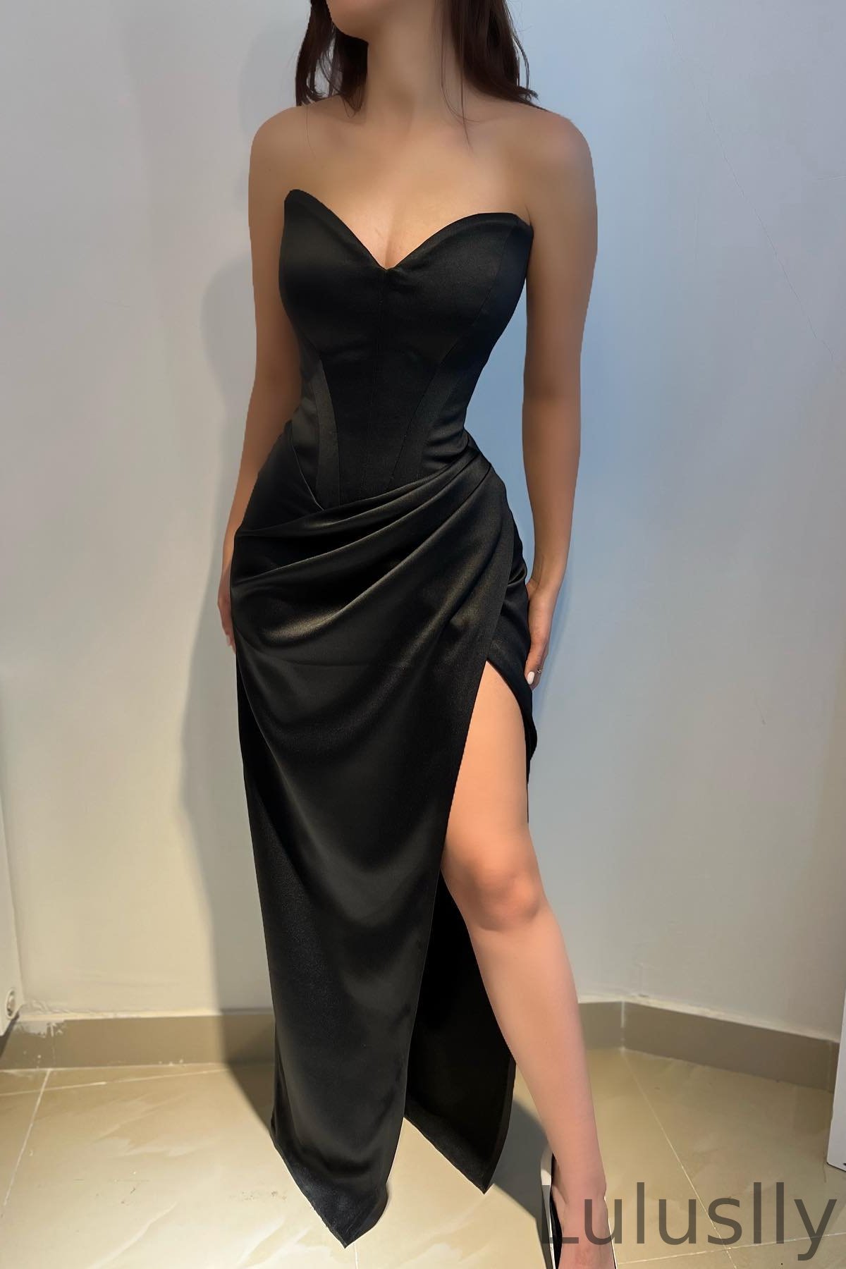Luluslly Black V-Neck Sleeveless Mermaid Prom Dress With Split