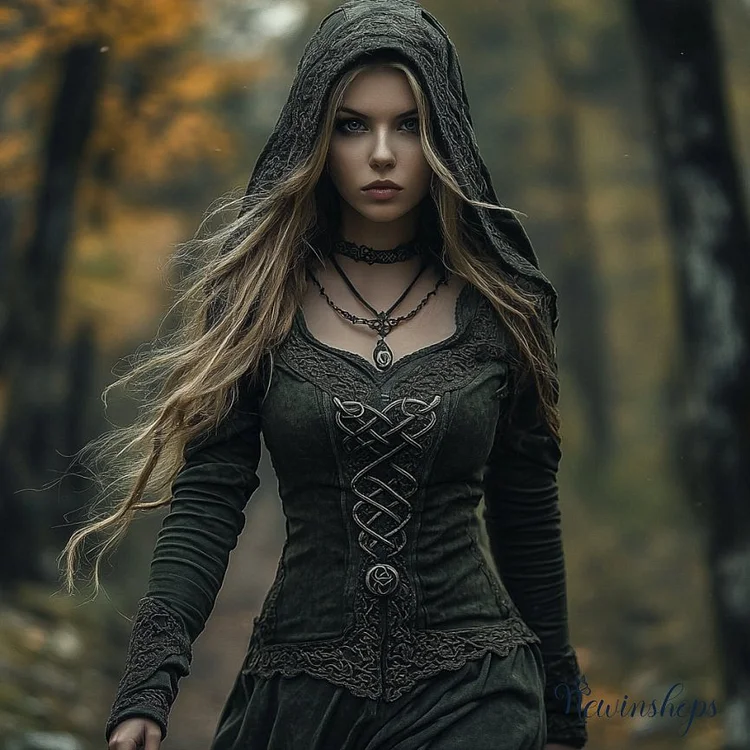 Women's Viking Jacquard Celtic Knot Art Hooded