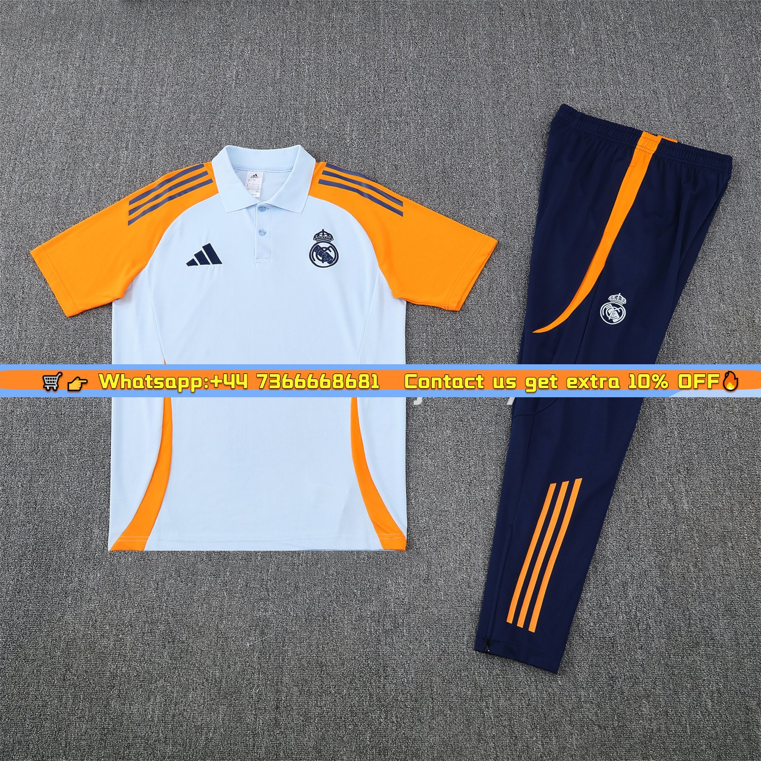 Real Madrid 25-26 POLO Short-Sleeve Training Set - Light Blue Top and Deep Blue Pants
