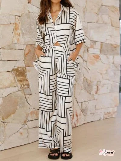 Button Down Half Sleeve Top and Pants Set