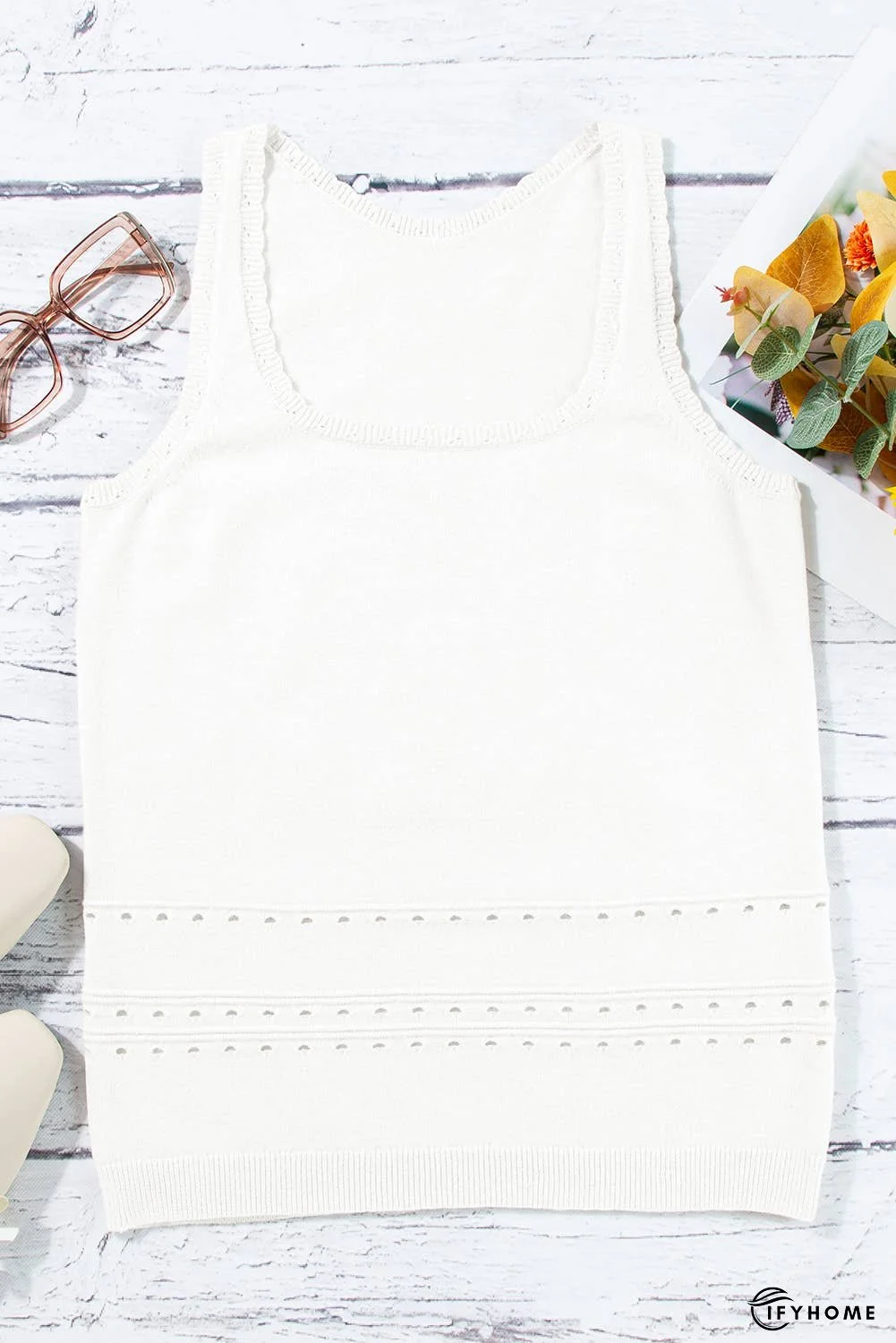 U Neck Eyelet Accent Sweater Vest | IFYHOME
