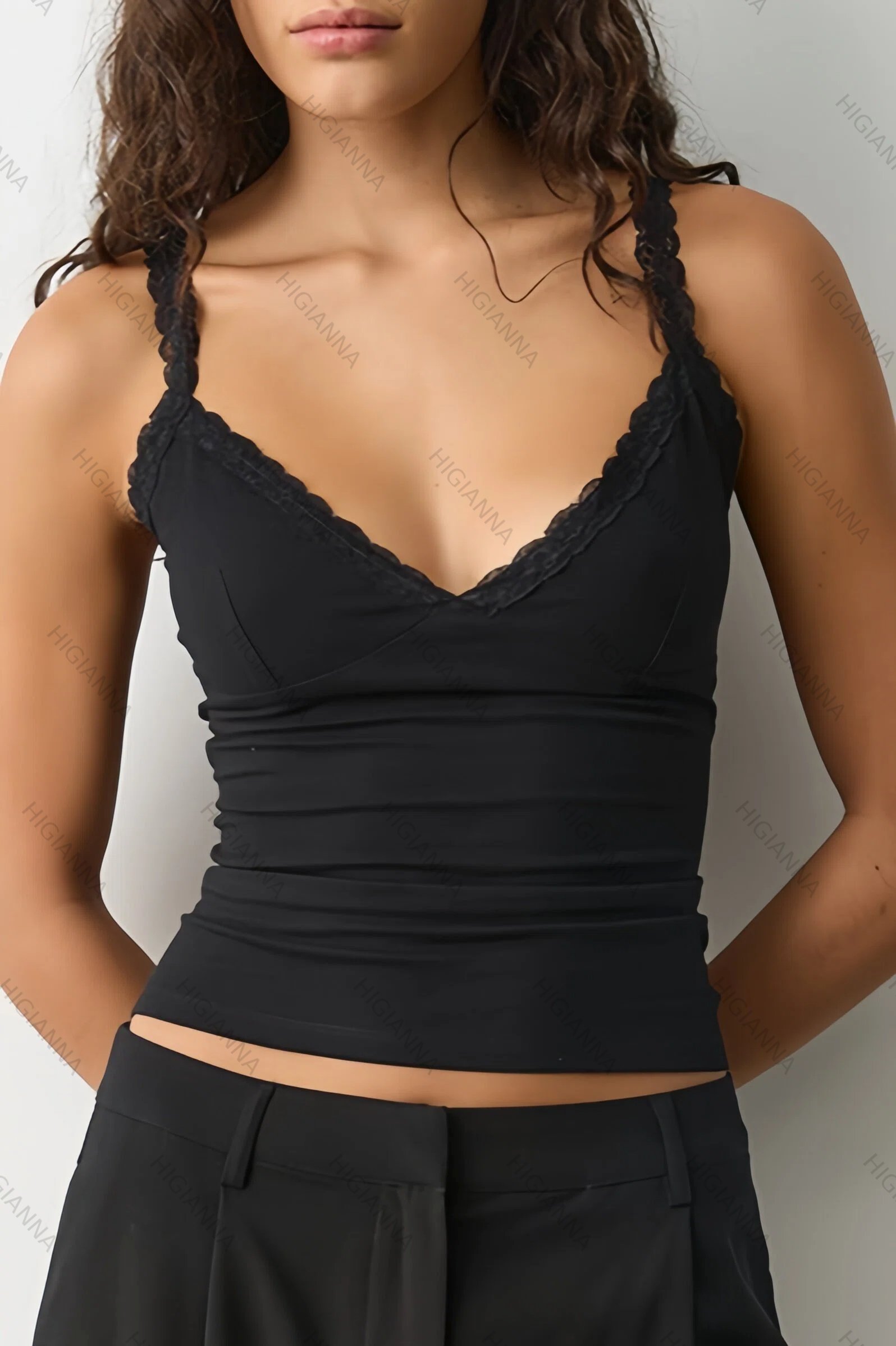 Lace Trim Ruched Cami Crop Top - HIGIANNA&reg;