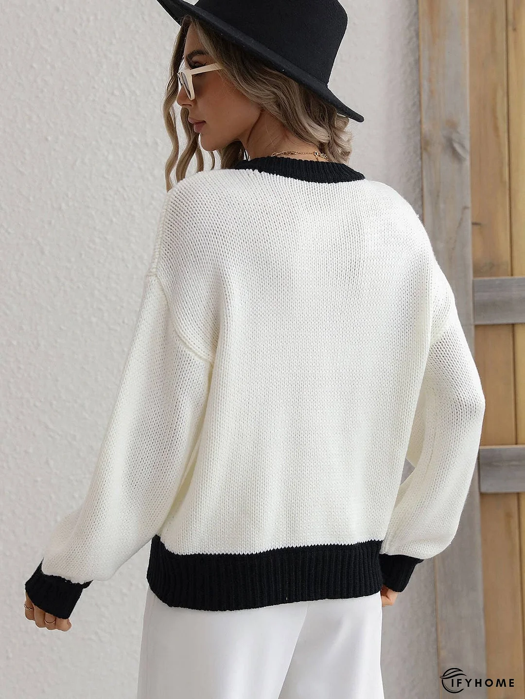 Contrast Trim Drop Shoulder Pullover Sweater | IFYHOME