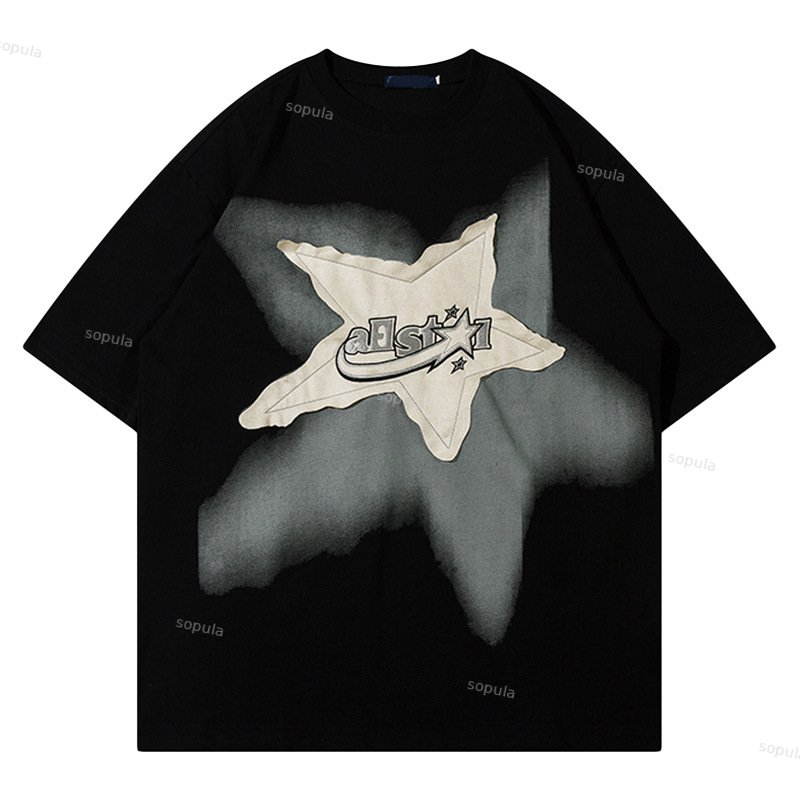 Sopula Unisex Embroidery Star Graphic Street Cotton T-Shirts