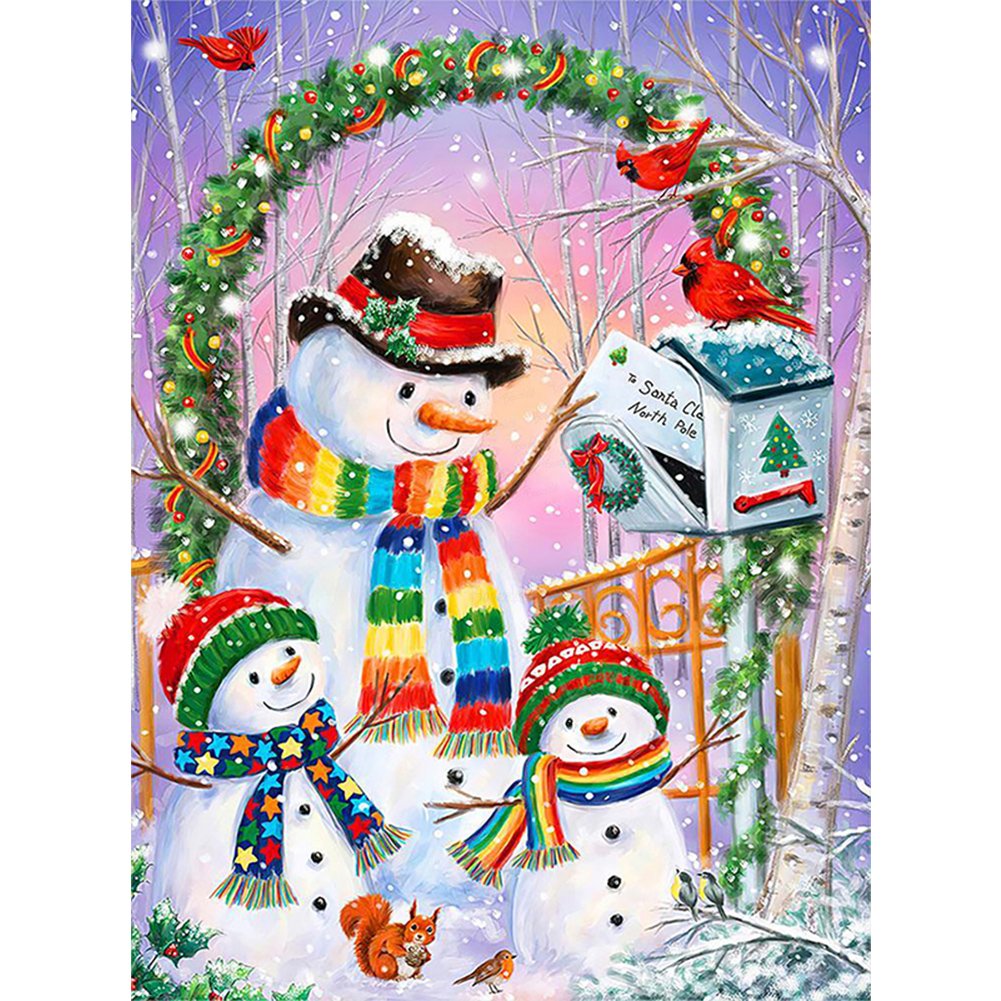 Diamond Painting - Full Round - Christmas snowman with rainbow scarf (45*60CM)  James Yang