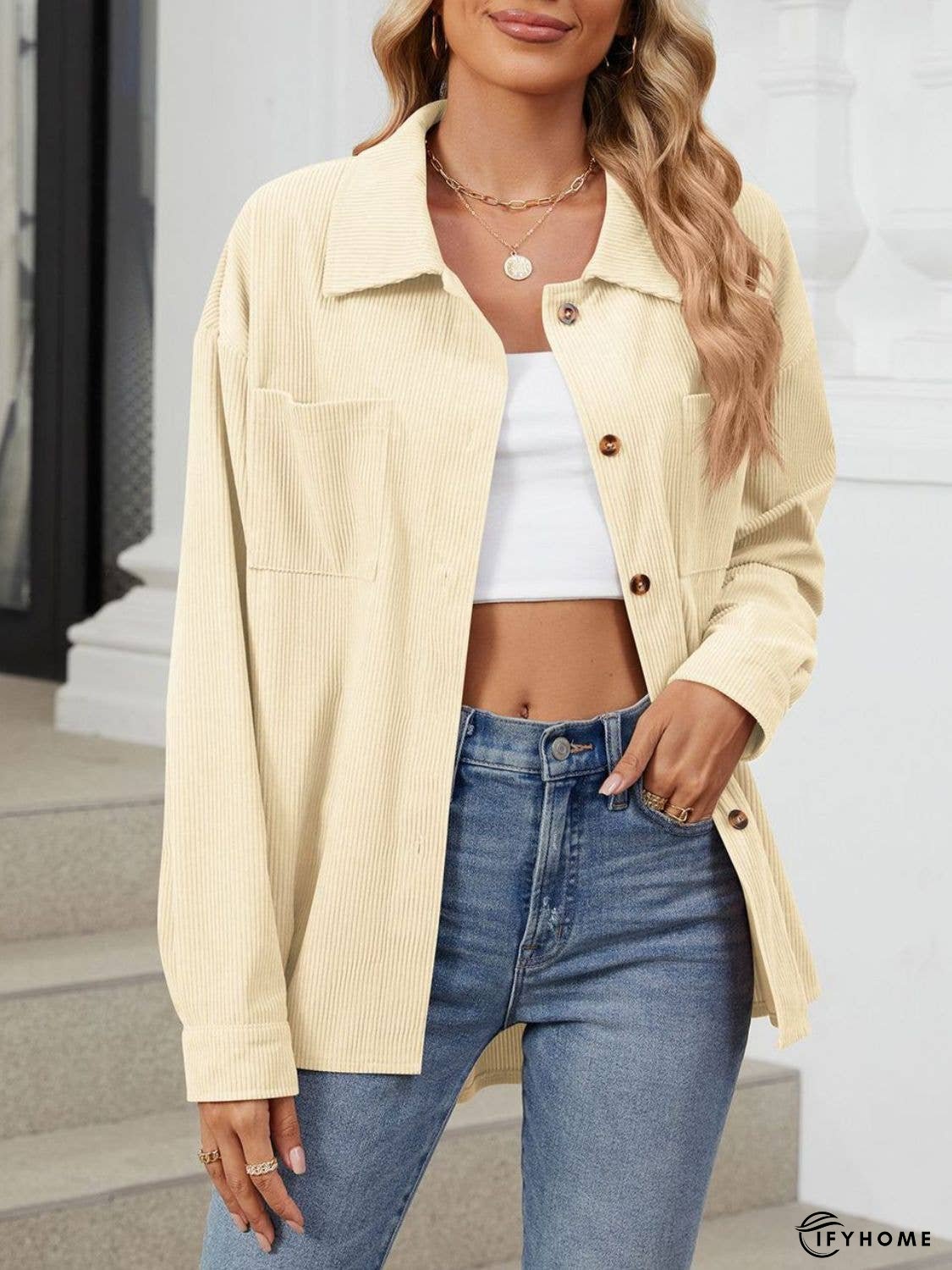 Button Up Dropped Shoulder Long Sleeve Outerwear | IFYHOME