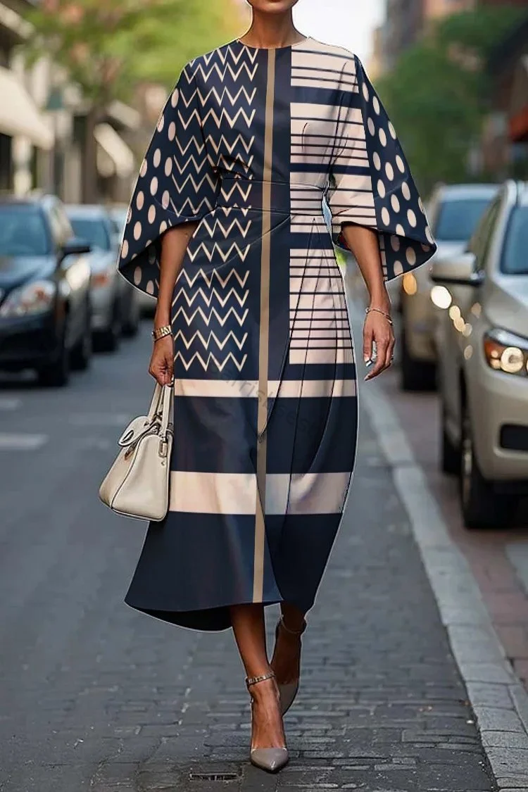 Women's Vintage Elegant Print Midi Dress