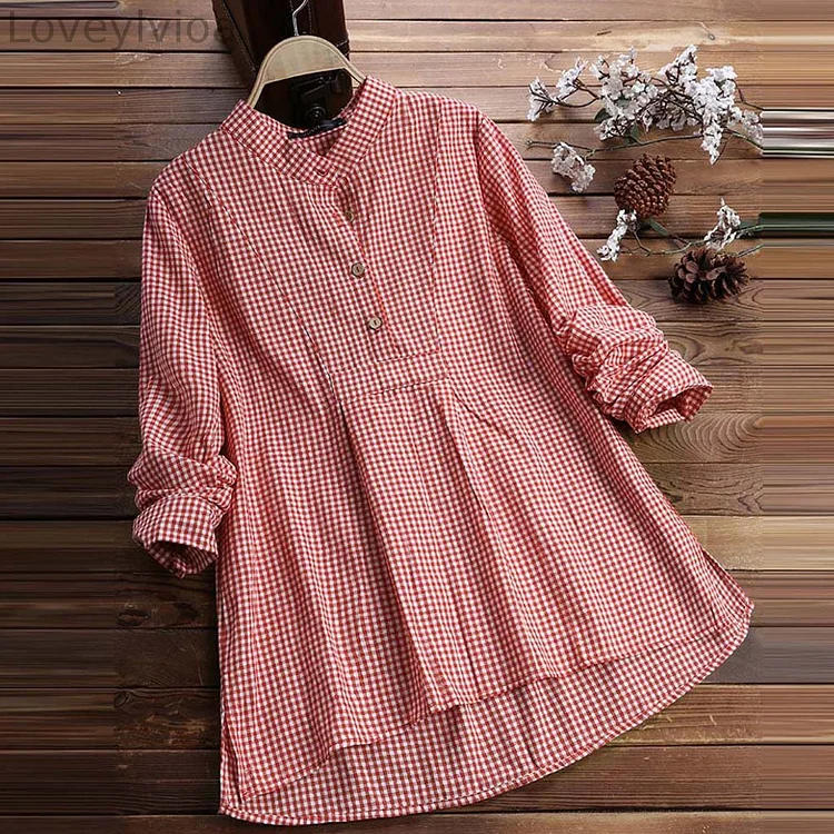 Vintage Pleat Button Cotton Linen Comfy Shirt