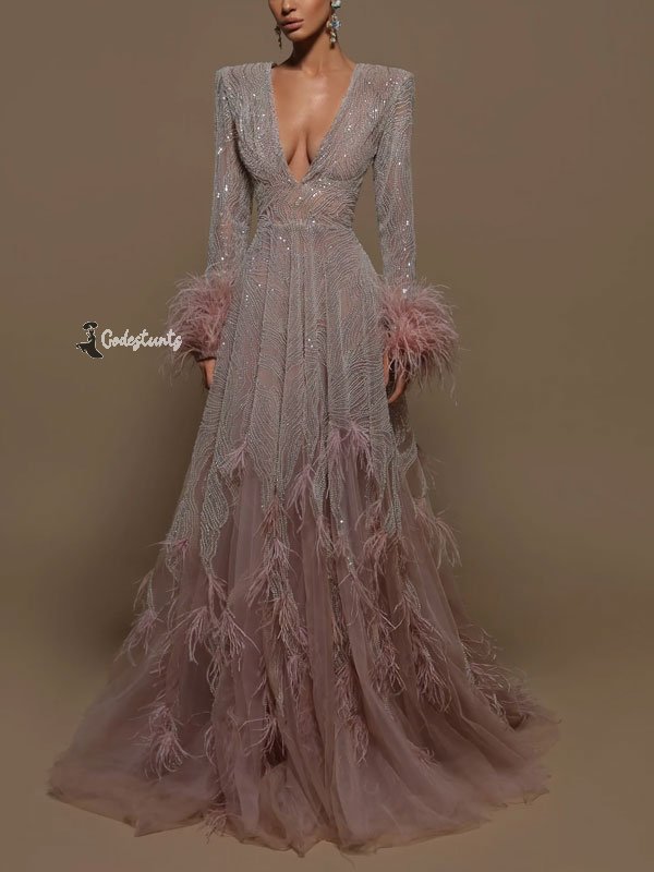 Feather sequins delicate and sexy women's dress