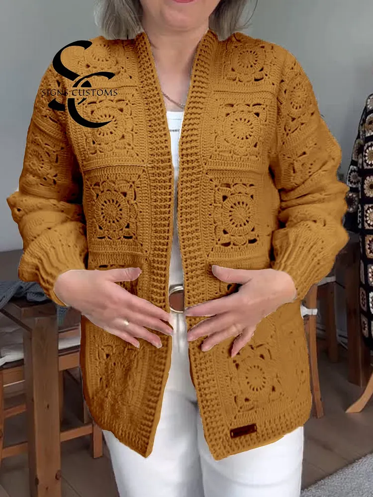 Vintage Crochet Knit Cardigan Sweater